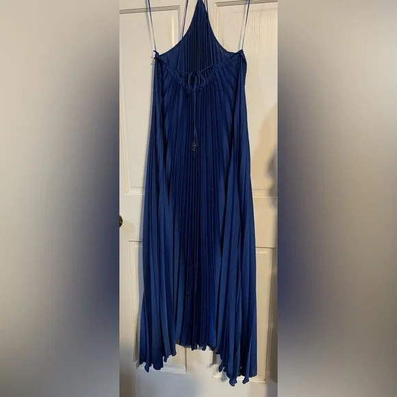 021 Mango Elegant Blue Pleated Halter Neck Halter Dress, Size 6 NWOT - Picture 8 of 11